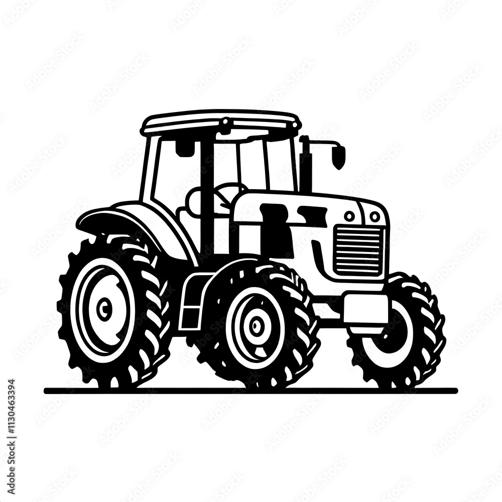 Farm Tractor Icon: A simple yet powerful black and white illustration of a classic farm tractor, perfect for branding, agricultural projects, and more. Farm Tractor Icon: A simple yet powerful black and white illustration of a classic farm tractor, perfect for branding, agricultural projects, and more.