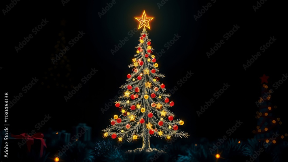 Fototapeta premium Christmas Tree Line Art Graphic Design, Festive Illustration, Holiday Decoration