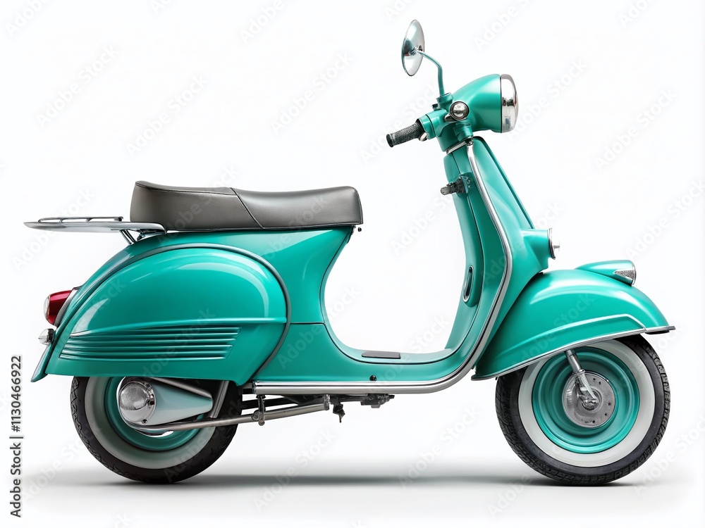 Obraz premium Vintage Teal from 1959 on a Clean White Background for Nostalgic and Retro Themes, Perfect for Automotive Enthusiasts and Classic Scooter Lovers