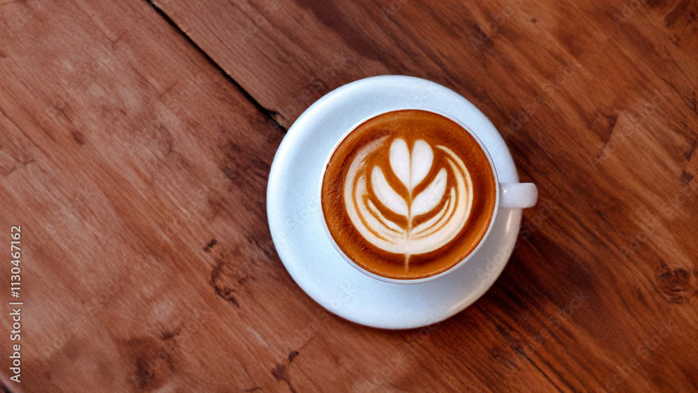 Obraz premium Top view A Cup of Coffee With Latte Art