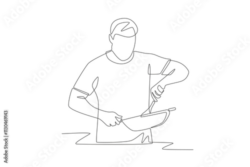 Man preparing food. Preparing meals concept one-line drawing