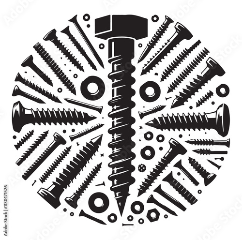 Screw bolt and nail Silhouette vector illustration