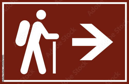 Directional hiking sign, Hiking trail signboard, Path route pictogram, Hiking trail symbol
