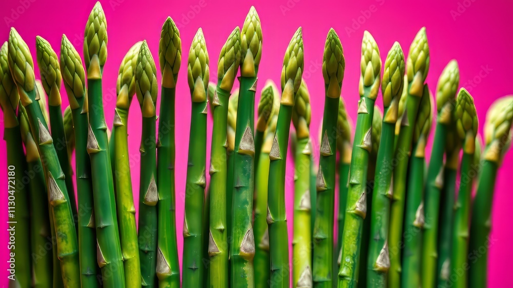 Obraz premium Fresh Green Asparagus on Pink Background - Healthy Vegan Food
