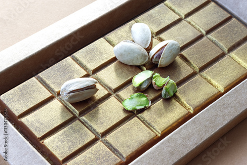  Gold-dusted  Dubai chocolate bar with pistachio and  pistachio pieces