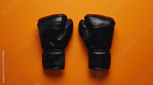 Obraz na płótnie A pair of heavy-duty gym gloves on a solid orange background. w salonie