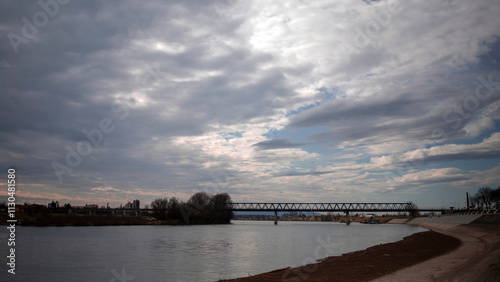 Fényképezés The skyscape above the Sava River in Slavonski Brod, Croatia