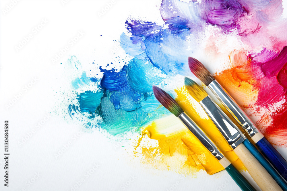 Obraz premium Colorful Paint Palette with Brushes in High-Resolution Clipart, Perfect for Artistic and Creative Projects.