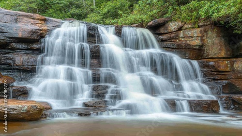 Blackwater Falls Tranquility Cascading Waters Amidst a Lush, Rocky Green Forest Setting