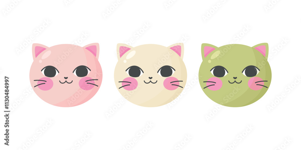 Fototapeta premium Cute kawaii cat dango. Mochi dango sweet dessert. Traditional Japanese sweet wagashi food. Vector illustration