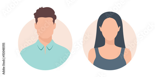 Woman and man abstract face icons. Female and male faceless portraits, avatars or anonymous profiles. Vector illustration