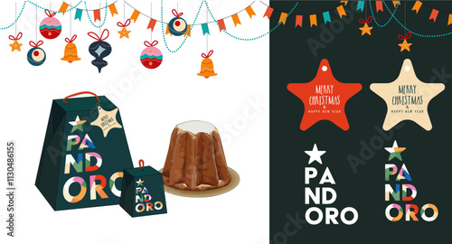 Mockup etichetta pandoro confezionamento. Idee di confezioni semplici panettone e pandoro con etichetta ingredienti allergeni e lotto secondo normativa HCCP.	