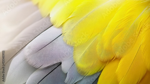 Close-up of a cockatiel feather, with soft yellow and grey tones blending naturally