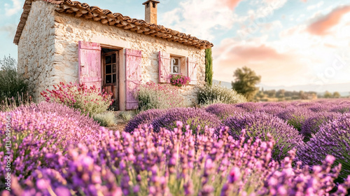 Vibrant lavender field in provence ai-generated imagery serene landscape nature's beauty at sunset