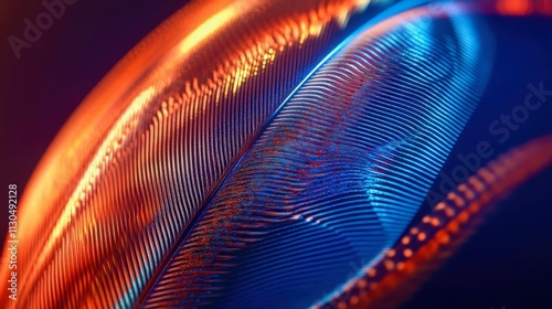 Close-up of a single kingfisher feather with its metallic blue and copper tones shining under light photo