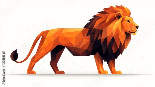 A flat, 2D vector illustration of a lion standing in profile, minimalist design, bold clean lines, on a white backgroundLion enjoying nature at sunset in a cute cartoon style