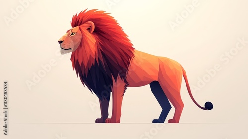 A flat, 2D vector illustration of a lion standing in profile, minimalist design, bold clean lines, on a white backgroundLion enjoying nature at sunset in a cute cartoon style