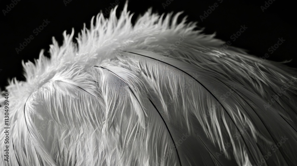 Obraz premium Close-up of an ostrich feather with soft black and white gradients, creating a luxurious effect