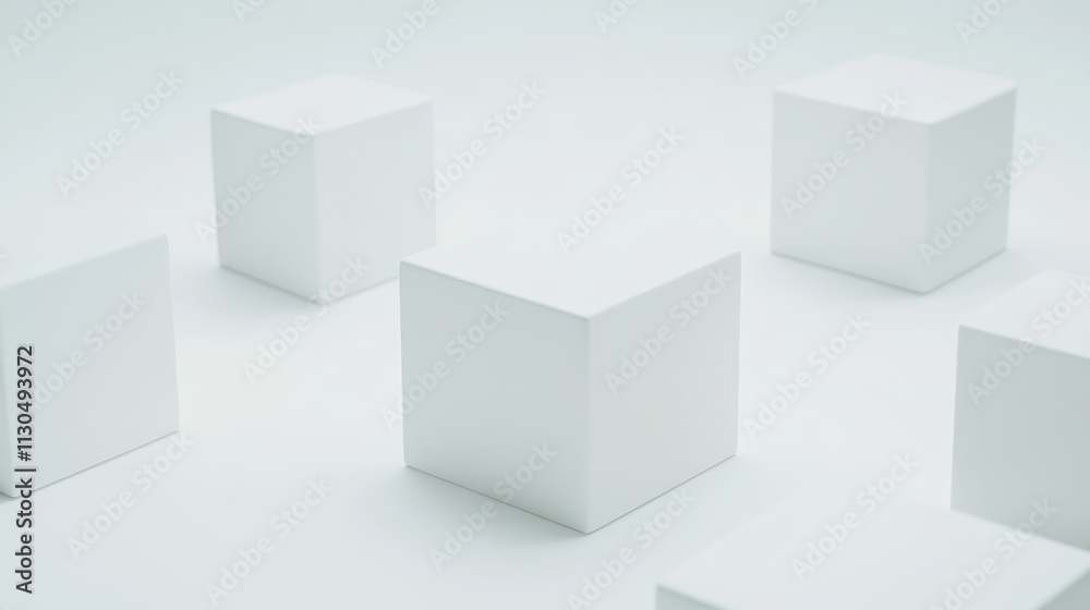 Fototapeta premium Minimal white 3D cubes on clean geometric background, creating simple and modern aesthetic