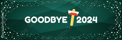 vector goodbye 2024 hello 2025 year vector banner with melt ice cream isolated on horizontal green background. End of the 2024 year horizontal banner background and poster