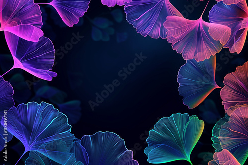 Floral Tropical Gingko Leaves background in neon colors photo