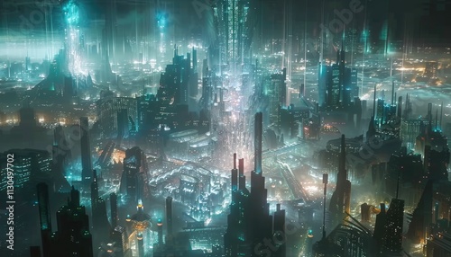 Futuristic Cityscape Illuminated At Night photo