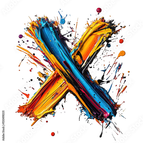 Colorful letter X created with vibrant paint splashes and drips
