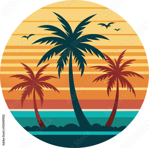 Wallpaper Mural Tropical sunset vector illustration  large yellow and orange circular sun as the backdrop Torontodigital.ca