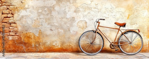 Rusty Vintage Bicycle Leaned Against Old Wall