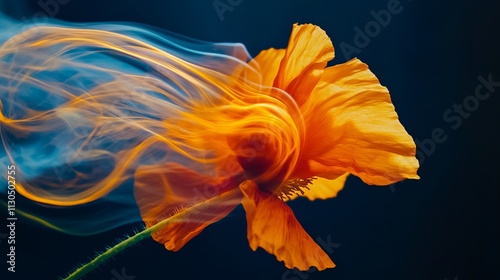 Beautiful Orange Poppy Flower in Motion with Long Shutter Speed