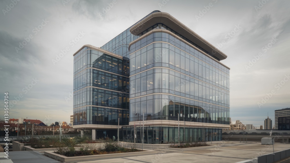 Fototapeta premium captivating image of a modern office building with a sleek glass facade that epitomizes contemporary architecture.
