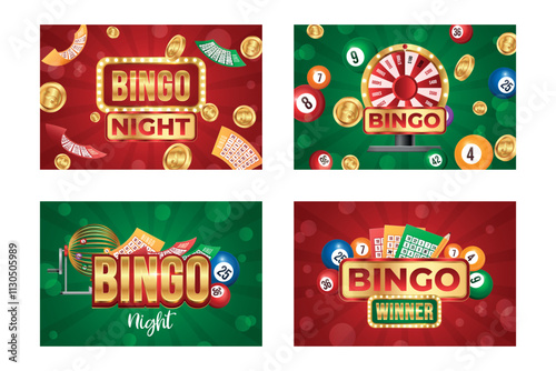 Realistic bingo game card collection