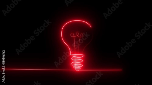 Glowing electrical red light bulb symbol animation with black background.