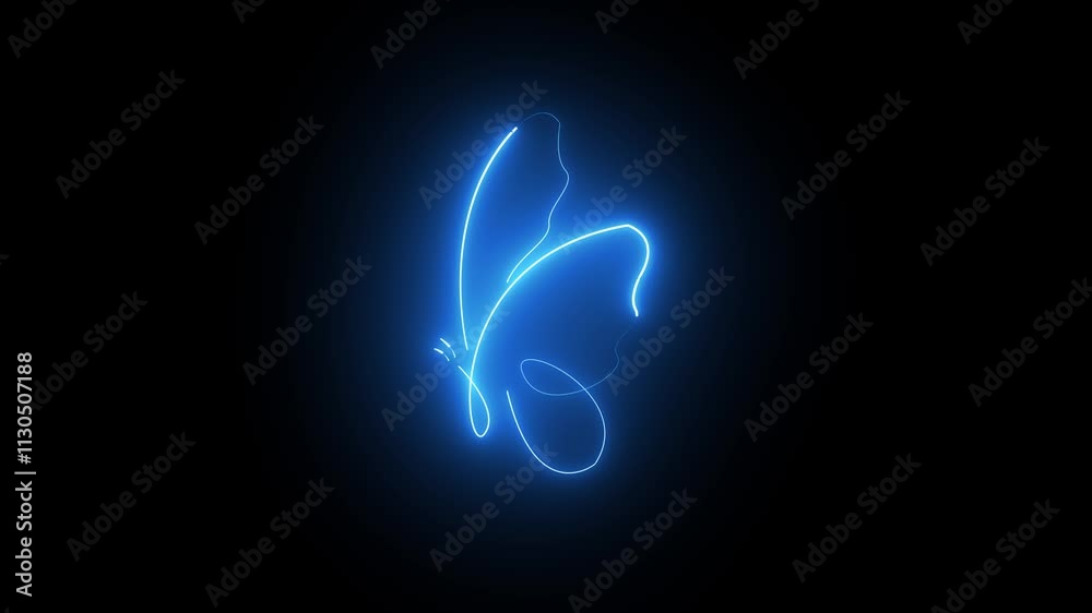 butterfly on black background, Animated neon butterfly neon line background.