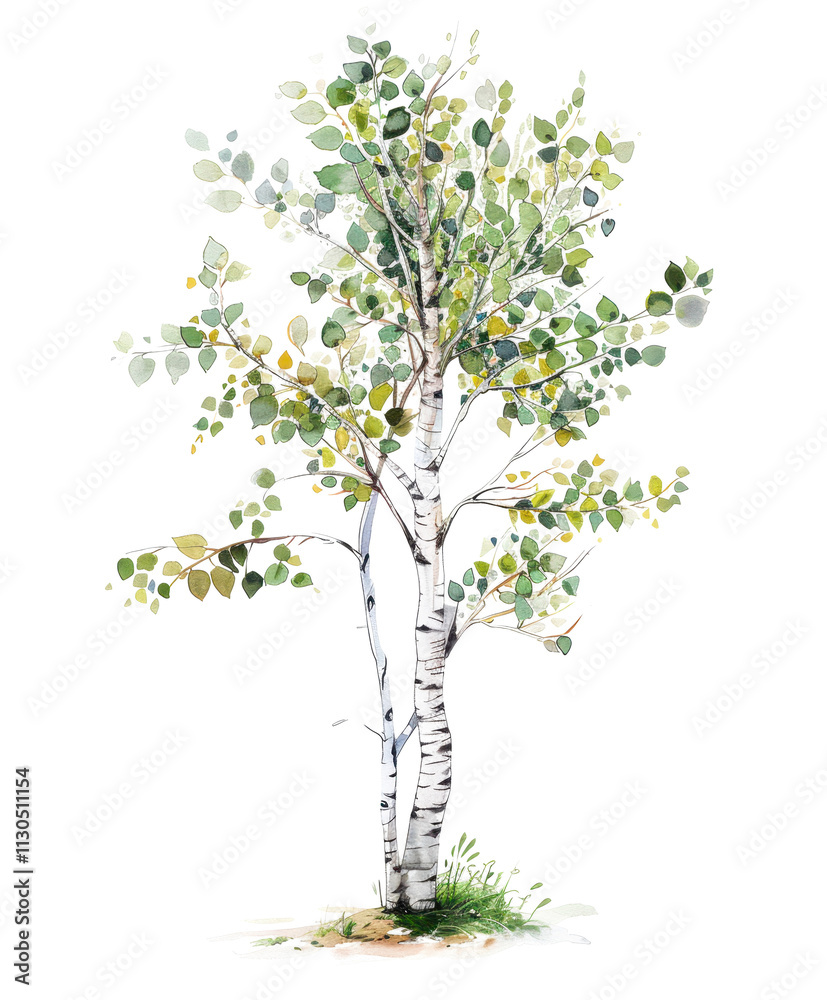 Fototapeta premium birch tree illustration watercolor style isolated on white or transparent png
