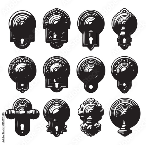 door knob set. Modern door handle Silhouette vector illustration