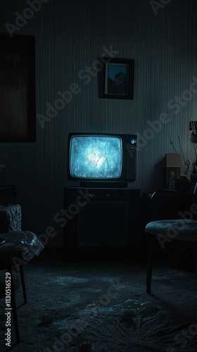 Creepy Movie Night in a Dark Living Room