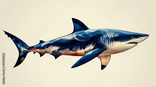 A shark circling, flat vector 2D design, clean bold lines, white background photo