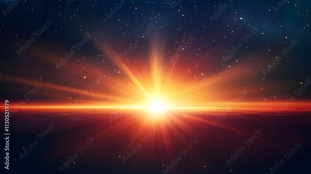 Fototapeta premium Celestial Sunrise Over Dark Planet Surface