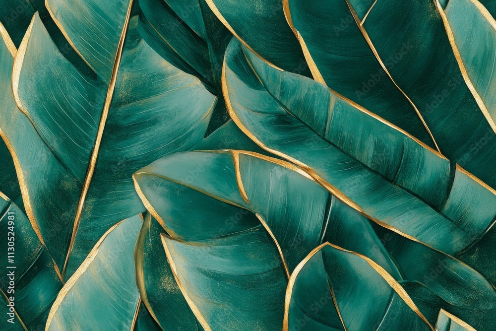 Obraz premium Abstract dark green and gold leaf shaped textured seamless pattern. Evoking elegance and luxury concepts 