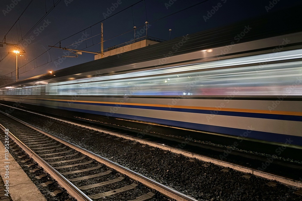 Obraz premium treno in transito nella notte, train running in the night
