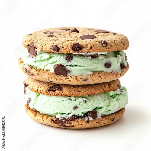 Mint Chocolate Chip Ice Cream Sandwich with Chocolate Chip Cookies photo