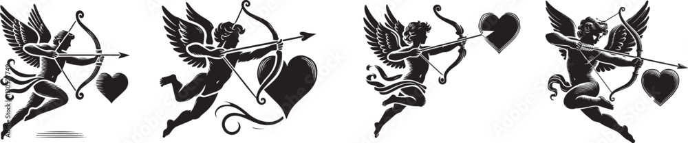 custom made wallpaper toronto digitalset of cupid arrow silhouette, vector illustration black and white.

