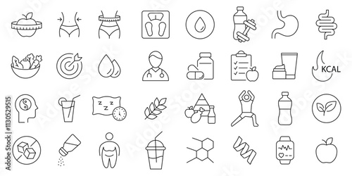 Weight loss icon set. containing Nutrition, healthy and organic, food, and more .editable stroke thin outline icon collection .isolated on white background flat vector illustration photo