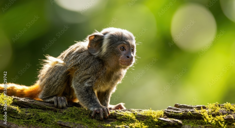 Obraz premium Curious marmoset exploring lush forest environment