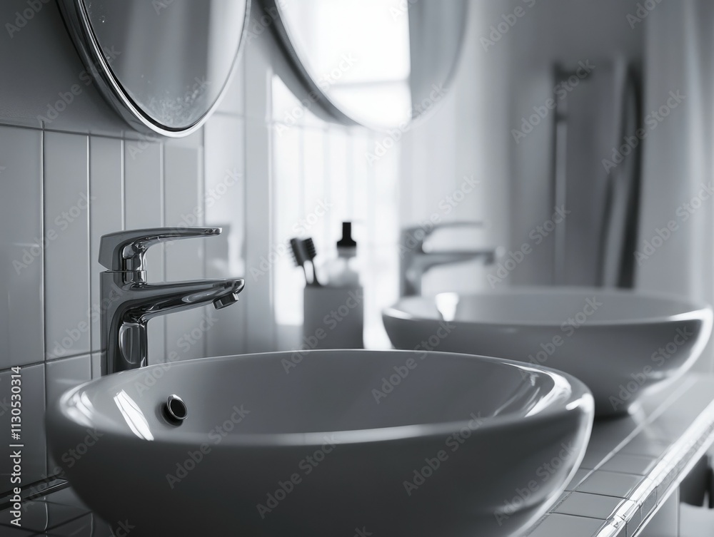 Fototapeta premium Modern Bathroom with Double Sinks and Faucets