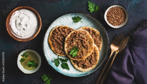 ground Lamb Flatbreads with yogurt  photo