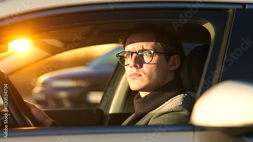 Commuter Frustrated in Traffic Jam Checking Clock photo