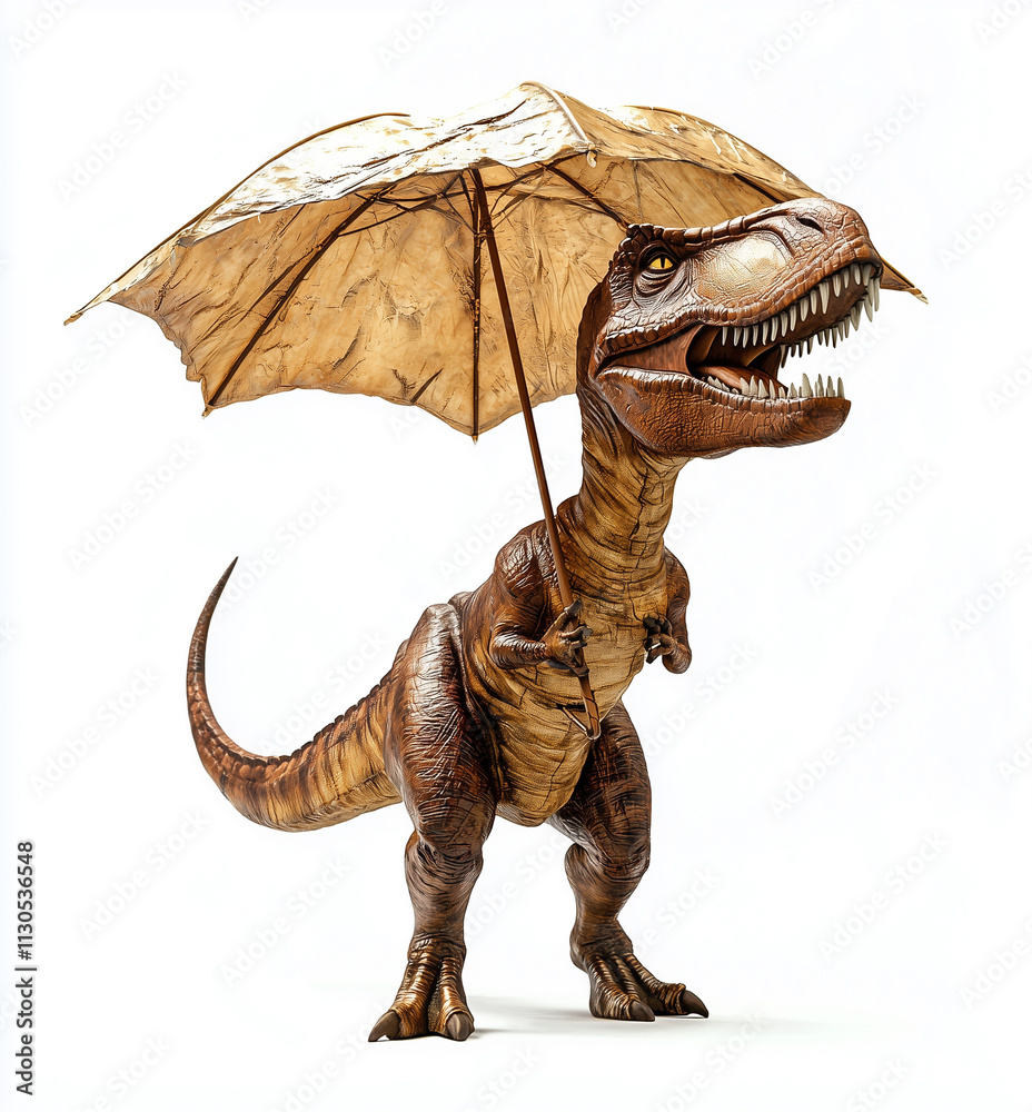 Fototapeta premium A dinosaur holding an umbrella adds a whimsical touch to any design.