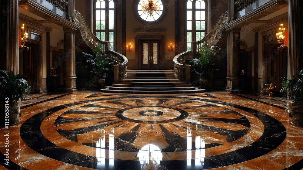 Obraz premium A large, ornate room with a large, circular floor